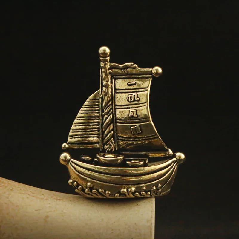 Smooth , treasure ship, sailing through the waves, sailboat, home desktop decoration, copper ornament