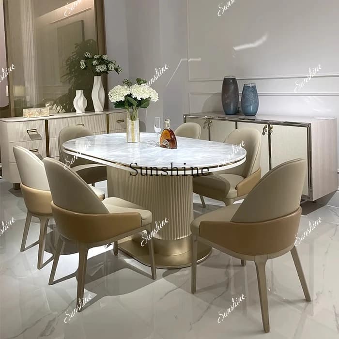 Marble dining table and chairs household size modern and simple  FT
