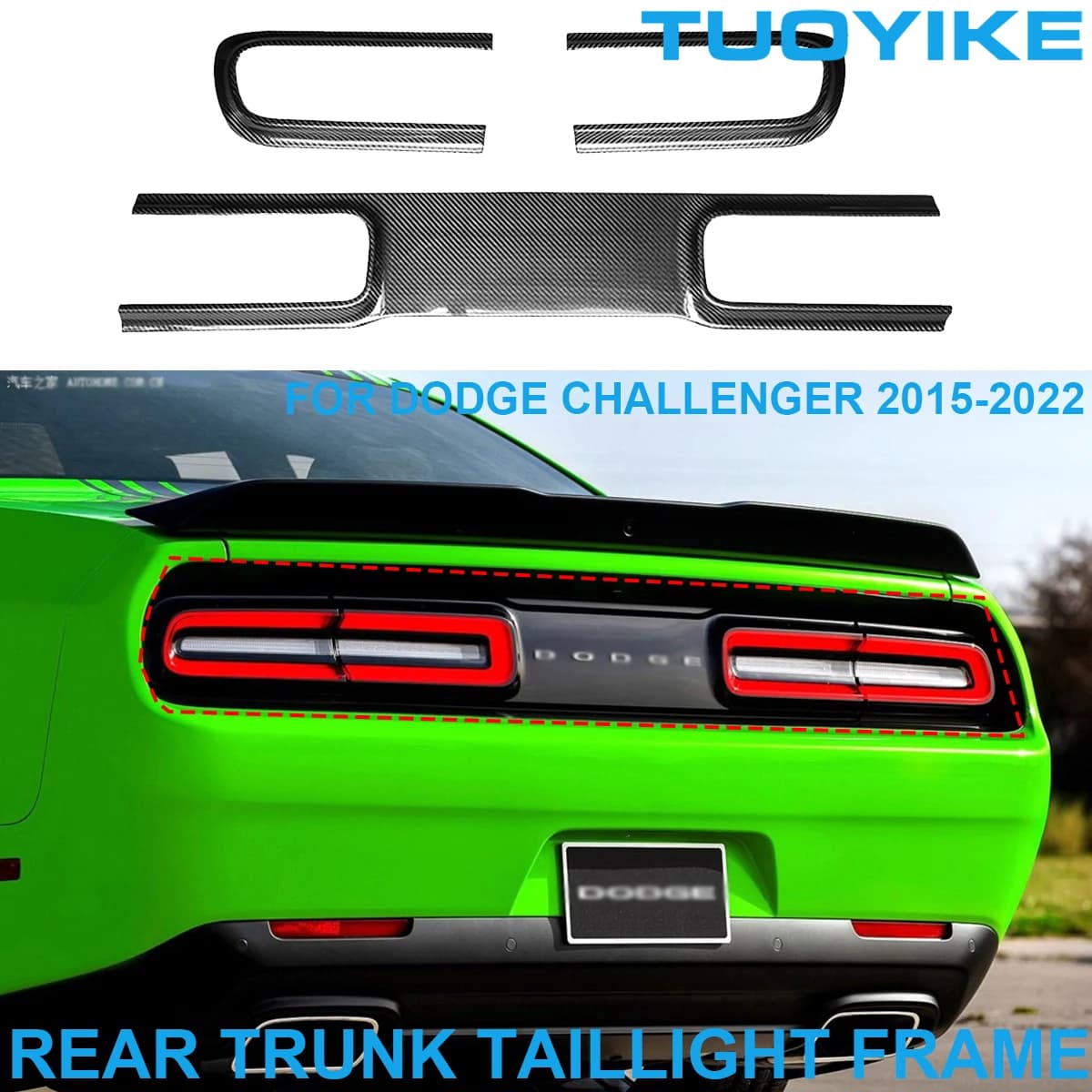 Car Real Dry Carbon Fiber Rear Trunk Taillight Tail Light Frame Trim Decoration Cover Bumper Kit For Dodge Challenger 2015-2022
