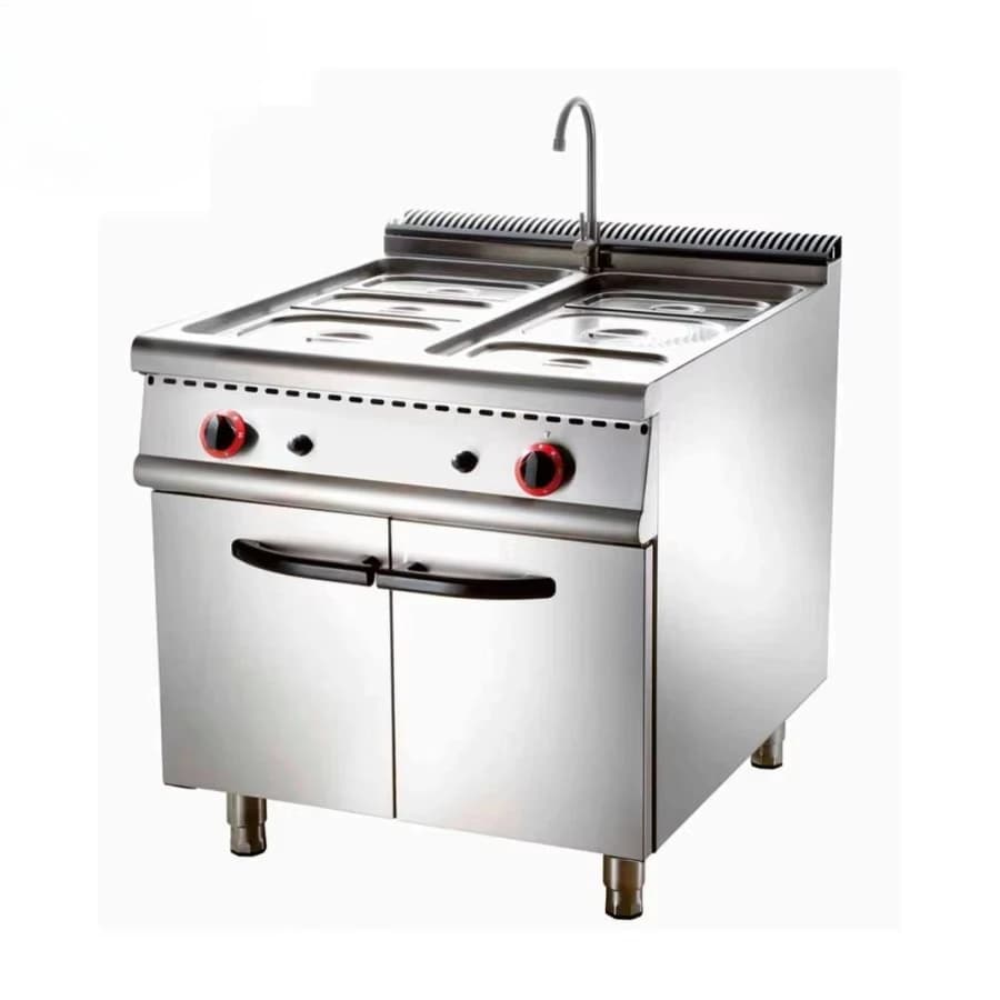 Commercial Kitchen 900 Series Freestanding 4 Basins Gas Bain Marie Food Warmer With Cabinet