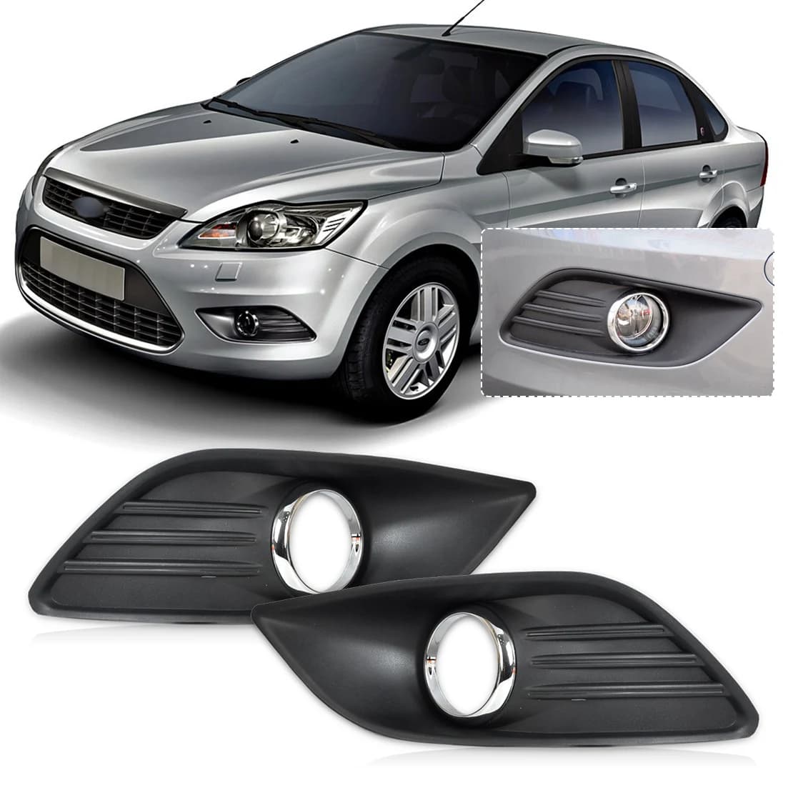 Right & Left Side Bumper Fog Light Lamp Cover Grille Grill for Ford Focus Sedan 2009 2010 1011