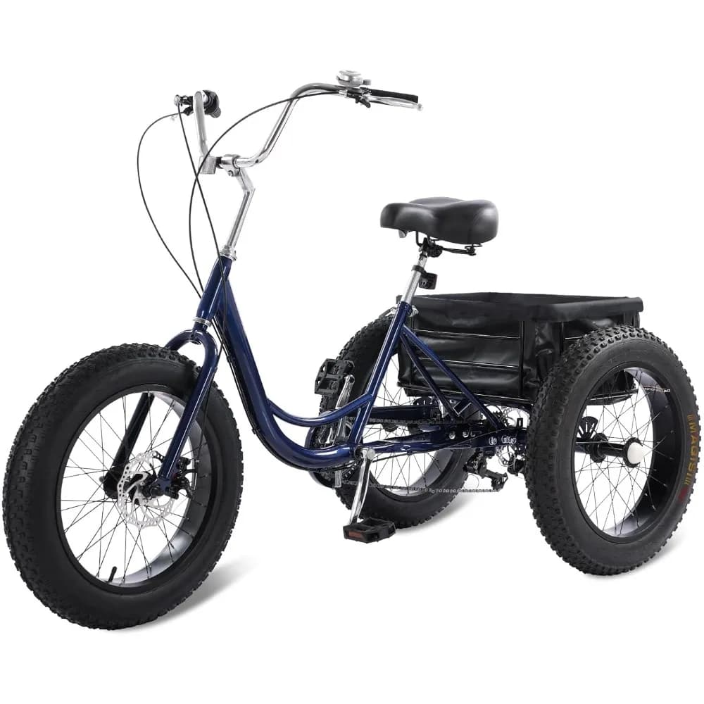 Adult Tricycle with Tires, 20 Inch 3 Wheel, Comfort Bike for Adults, 7-Speed, Large Basket, Disc Brakes, Customized