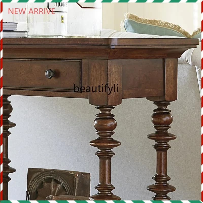 V132 French simple solid wood living room entrance table decorative entrance cabinet retro strip table decorative cabinet