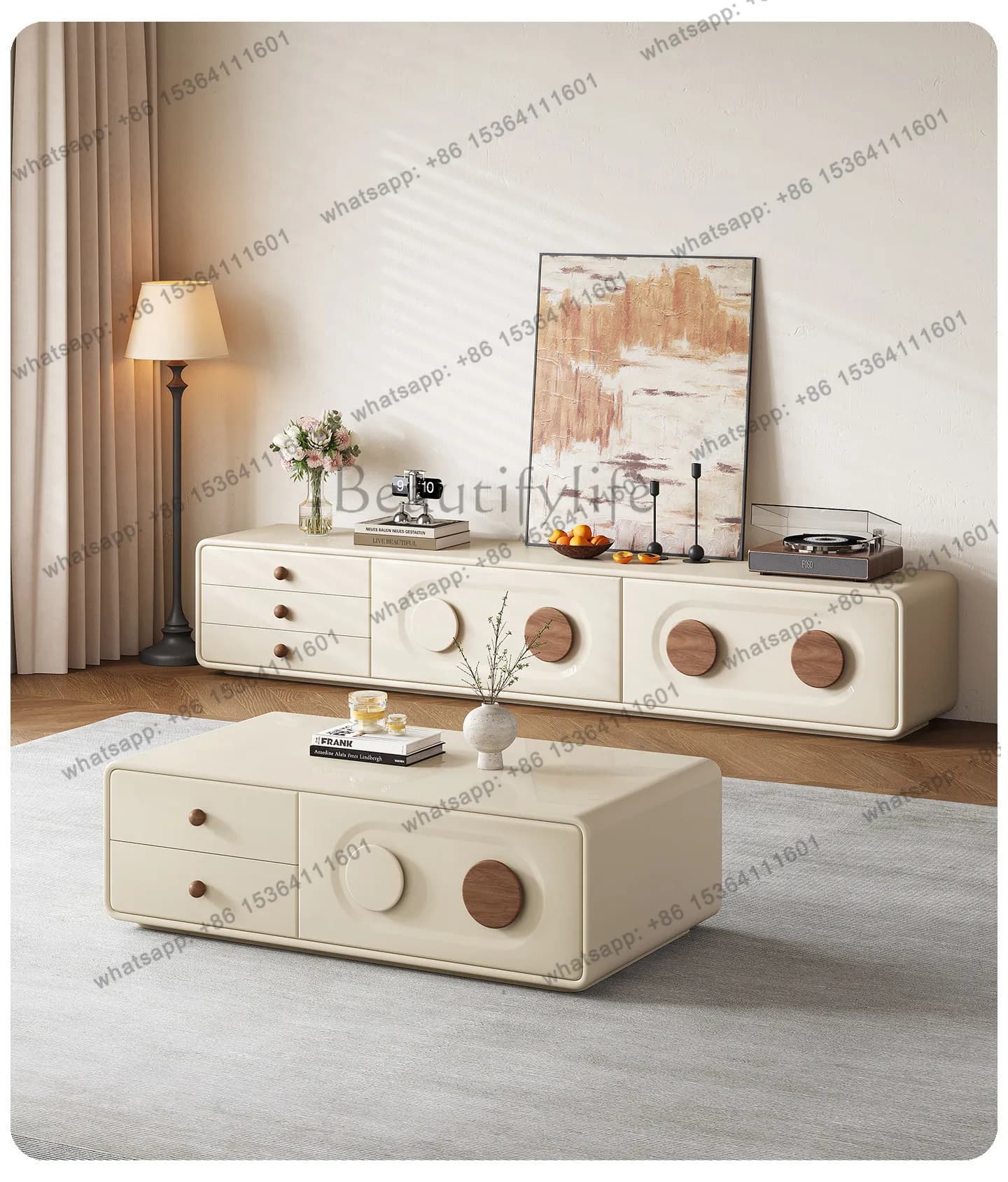 PG cream antique coffee table small apartment living room household light luxury high-end storage coffee table rectangle