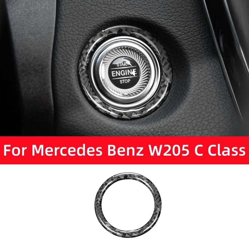 For Mercedes Benz W204 W205 W212 C E GLC Class Carbon Fiber Auto BUTTON START Trim Ring Stickers Car Interior Accessories