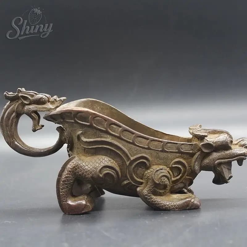 Antique Chinese Warring States Dragon Head Wine Cup Craft Ornament Collection Home Decoration