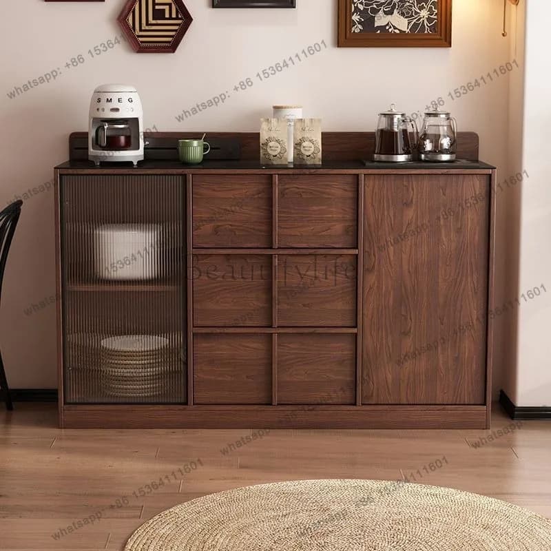 Nordic solid wood dining side cabinet household living room locker tea bar cabinet integrated against the wall tea bar cabinet