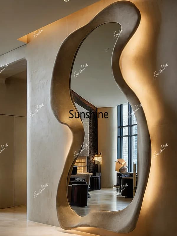 French irregular full-length mirror with lamp art home full-body fitting mirror