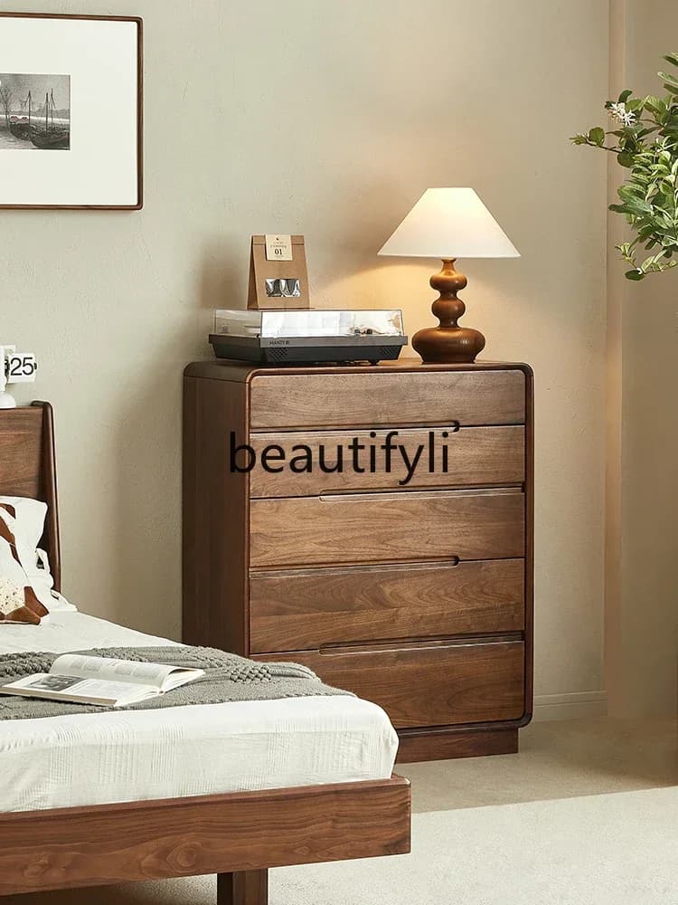 North American black walnut chest of drawers, living room simple vertical cabinet, solid wood bedroom