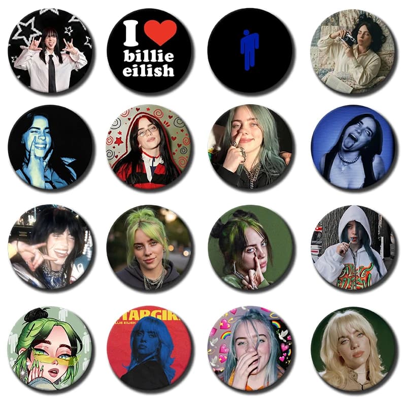 58mm 1PC Singer Billie Eilish Cartoon Soft Button Pin Funny Silly Gnarpy On A Skateboard Meme Badge Gamer Collection Gifts