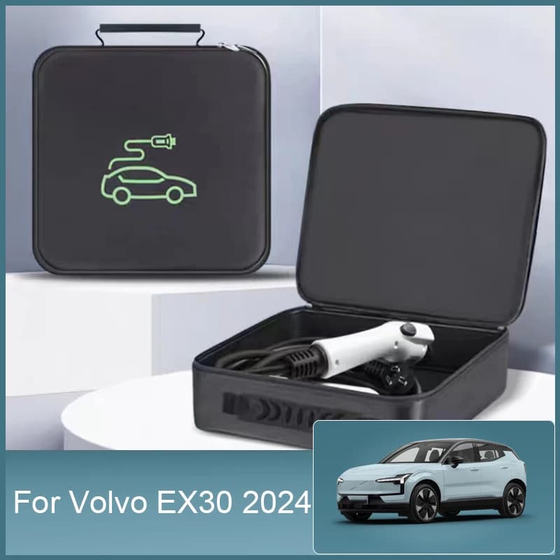 For Volvo EX30 EM90 2024 2025EV Car Portable Charging Cable Storage Carry Bag Waterproof Retardant Trunk Storage Box Accessory
