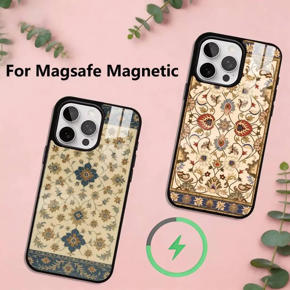 Persian Carpet Floral Pattern Phone Case For iPhone17,16,15,14,13,12,11 Plus,Pro Magnetic For Magsafe Wireless Charging