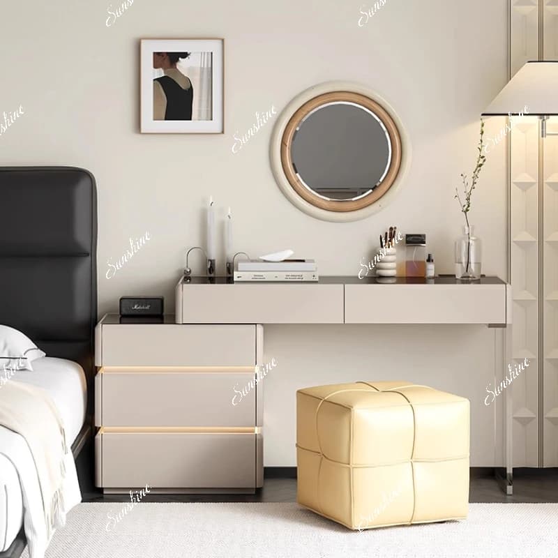 Minimalist dresser chest of drawers combined with ambient lighting integrated cabinet