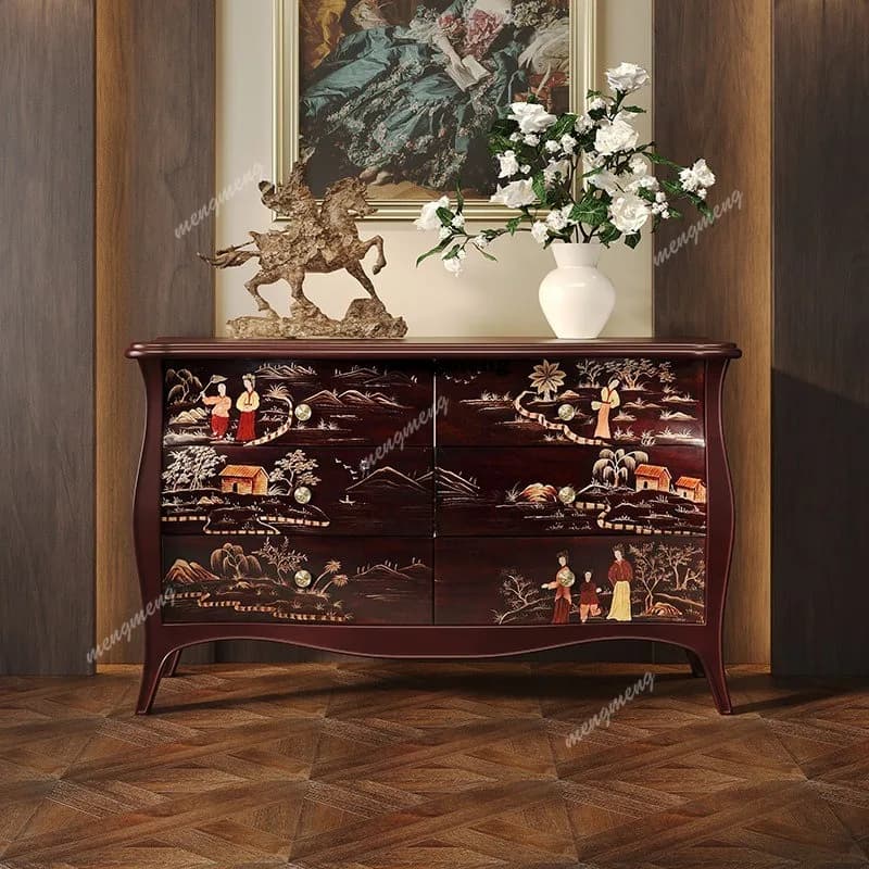 Chinese-style painted six-chest cabinet, household bedroom, bedside drawer cabinet, entrance hall decorative entrance cabinet