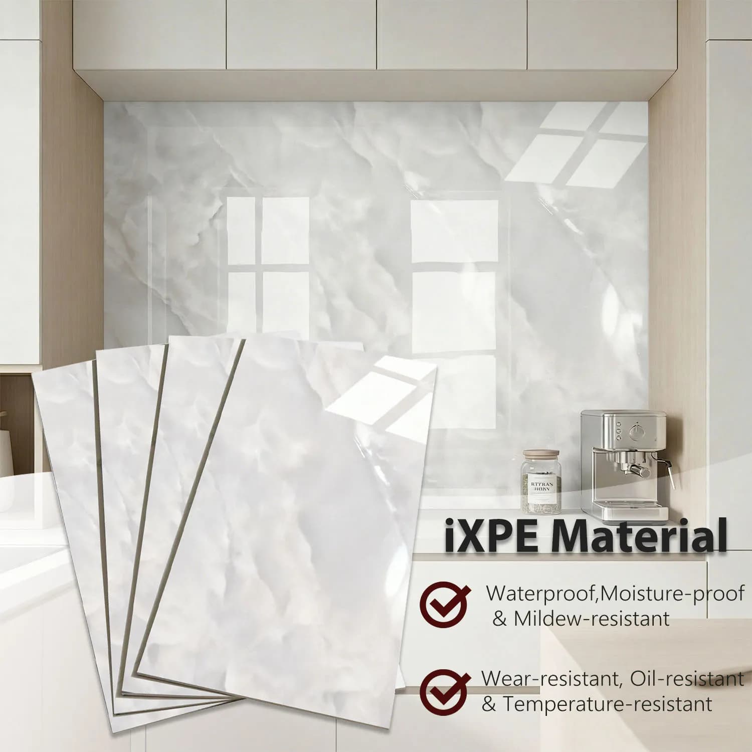 IXPE Thickened Marble Wall Sticker Self-Adhesive Waterproof Faux Ceramic Wall Sheet for Bathroom Lobby Decoration