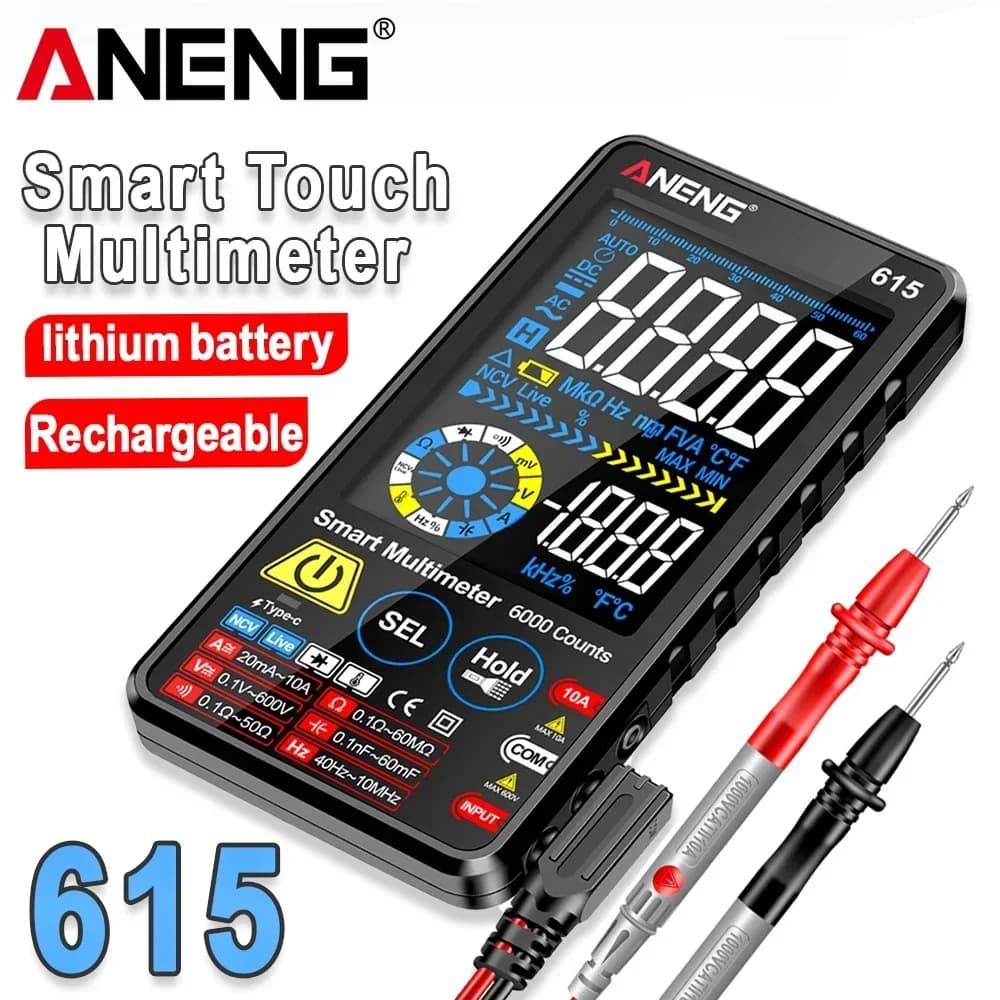ANENG 615 Smart Touch Screen Digital Multimeter 6000 Counts Rechargeable Lithium Battery AC DC Voltage Current Capacitance NCV T