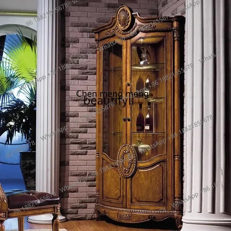 D178 Y European-Style Wall Corner Wine Cabinet Glass Door Display Corner Corner Cabinet Home Double Door Cabinet