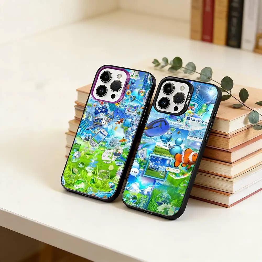 Y2K Frutiger Aero  Phone Case For iPhone 17,16,15,14,13,12,11 Plus,Pro Max,XS,Colorful Silver Phone case Funda Cover