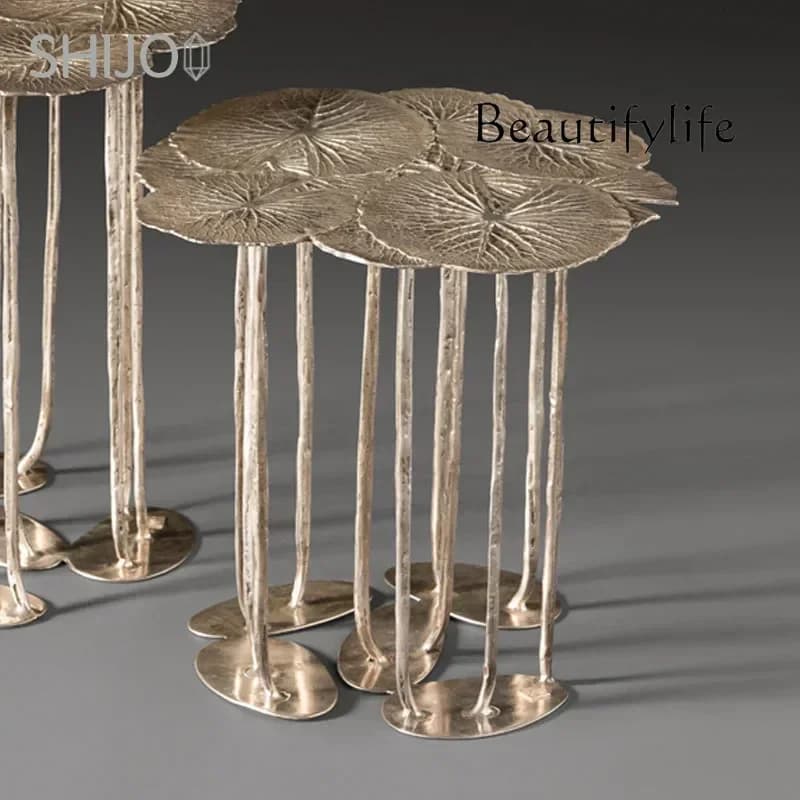 N19 Corner Table Home Living Room Art Modern Light Luxury Sofa Side Table Metal Villa High-End Coffee Table