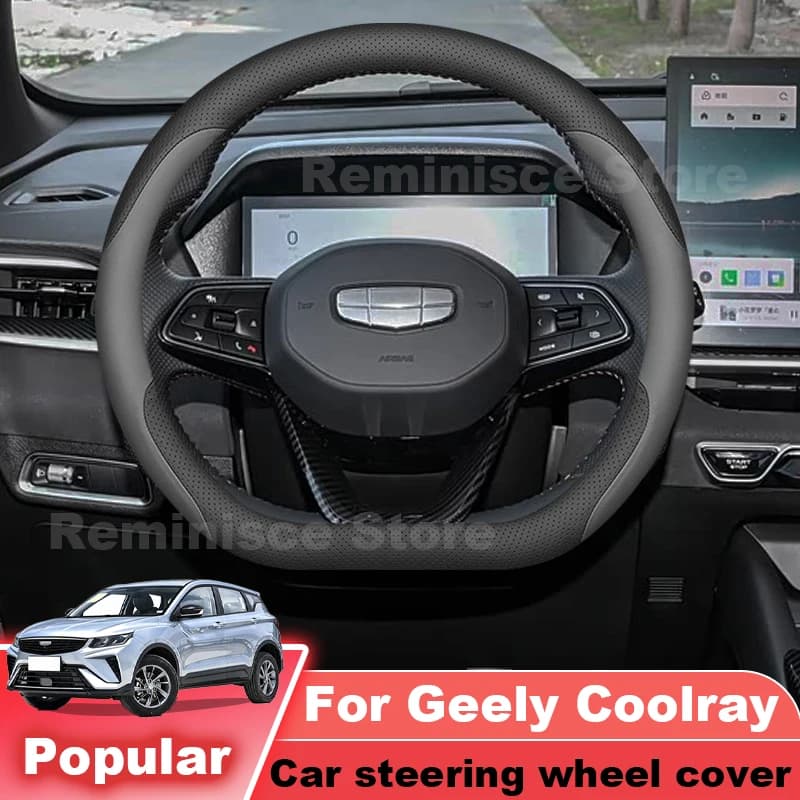 Nappa Leather Car Steering Wheel Cover For Geely Coolray 2026-2023 Ultra Thin Non Slip Steering Wheel Cover Interior Accessories