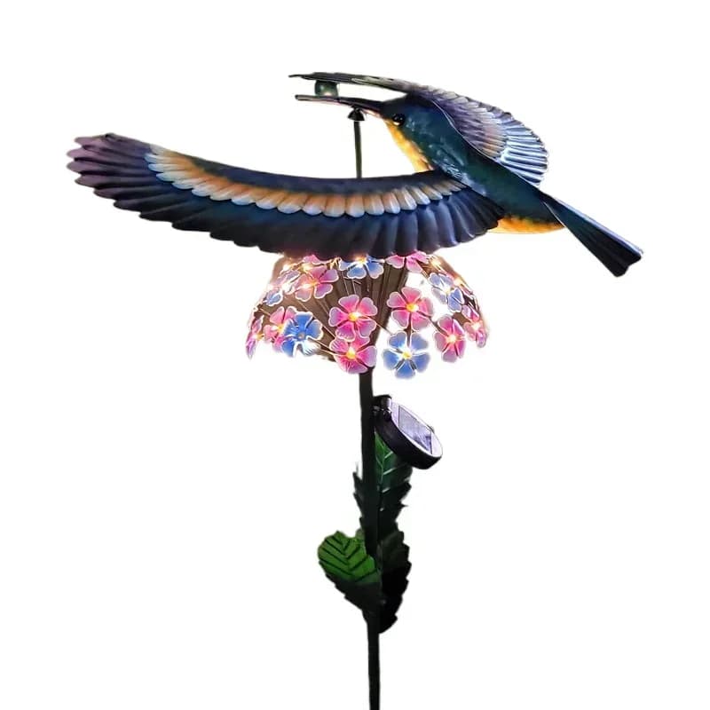Outdoor landscape garden lighting wrought iron ornament, wind-moving bird rotating wrought iron animal flower floor combination