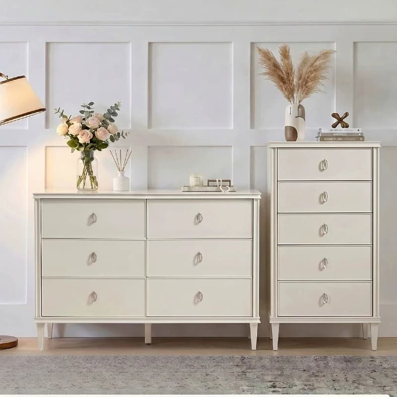 CX light luxury five-bucket solid wood chest French cream wind storage storage drawer cabinet