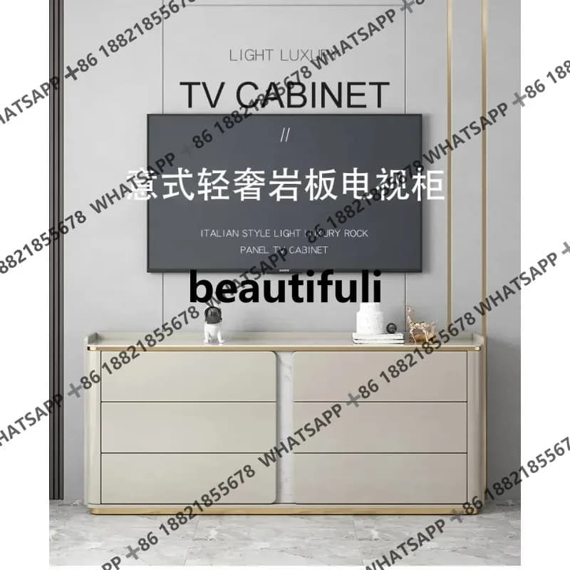 Light luxury solid wood modern master bedroom high TV cabinet ultra-thin rock slab bucket cabinet