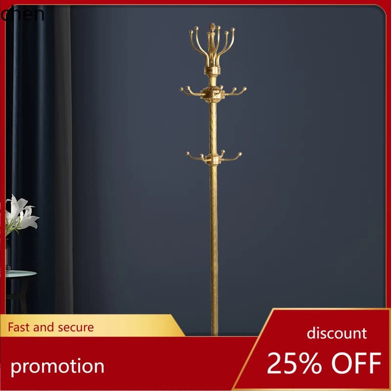 HT Classical Pure Copper Coat Rack Floor Single Rod Clothing Rack Living Room Bedroom Home Decoration