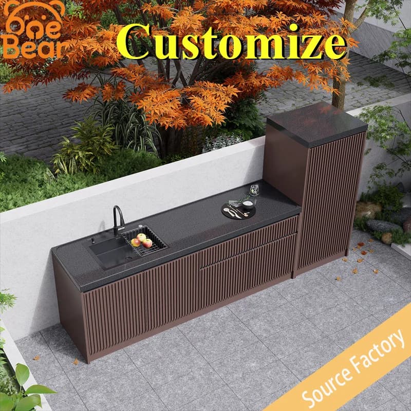 Customizable Outdoor Marble Countertops, Aluminum Alloy Storage Cabinets, Stone Washbasins, and Courtyard Island Units.