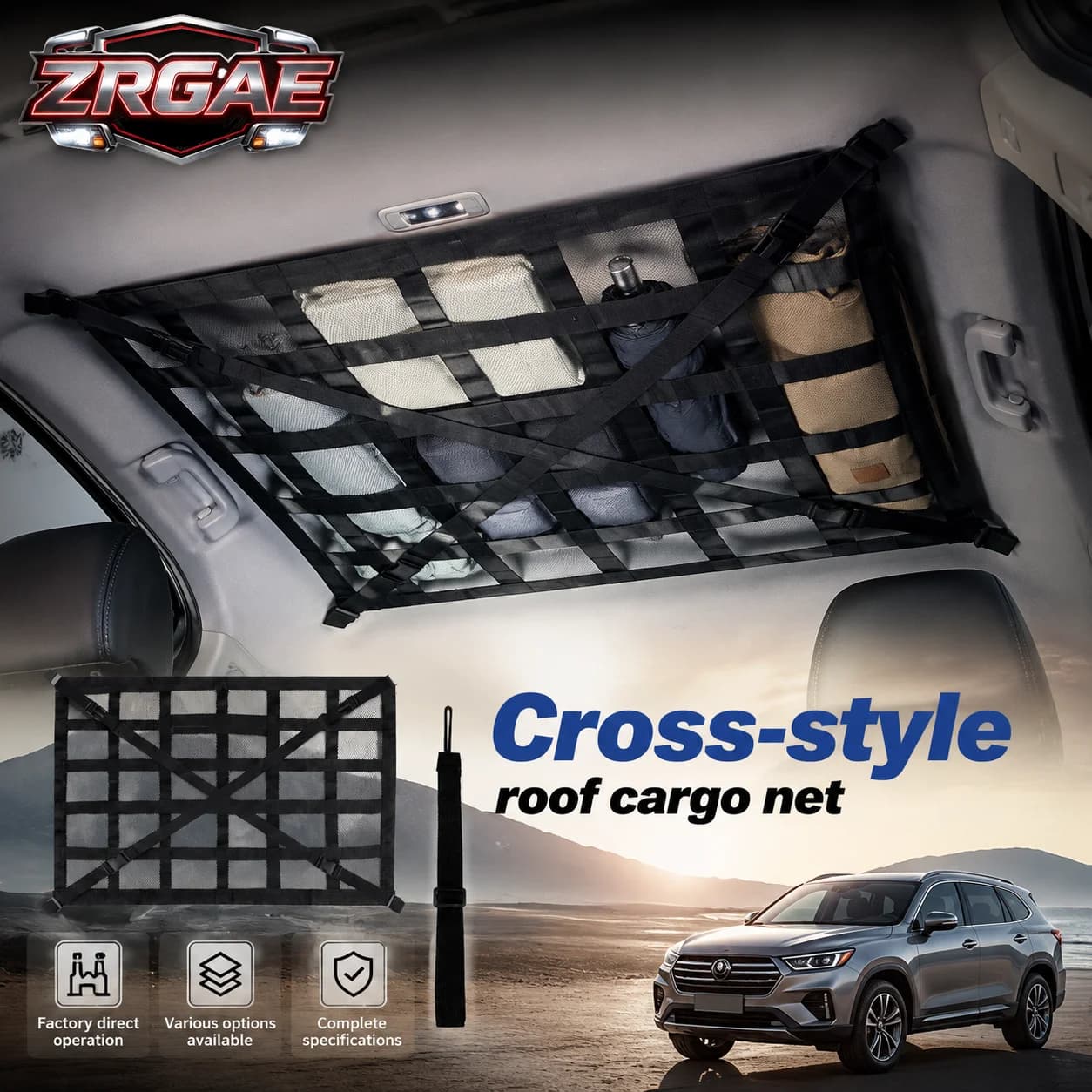 Car Roof Storage Net Ceiling Cargo Mesh Bag Organizer Grid Pocket Double Layer Universal SUV Truck Van Interior Accessories