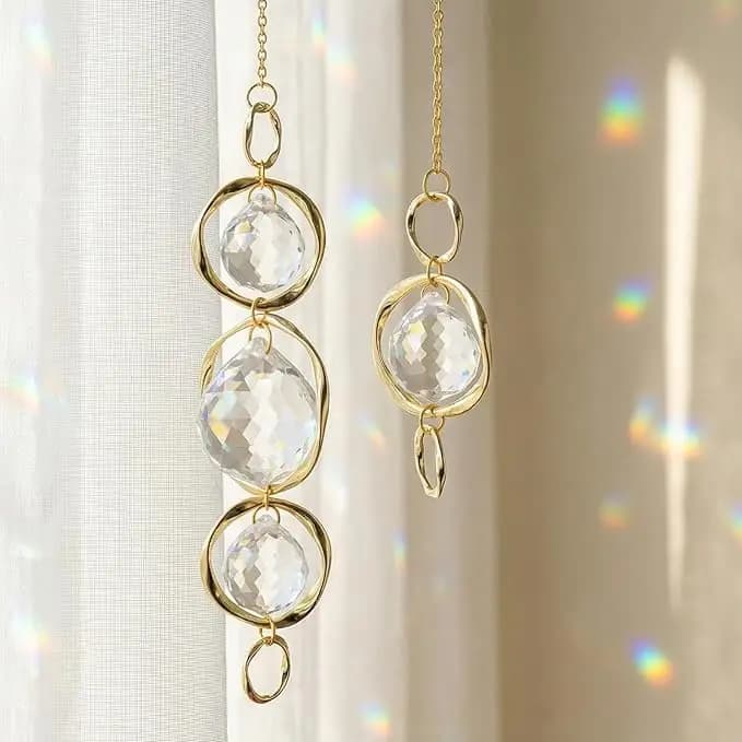 2PCS Crystal Wind Chime Suncatcher Set | Rainbow Maker for Garden & Window, Relaxing Outdoor/Indoor Hanging Decor