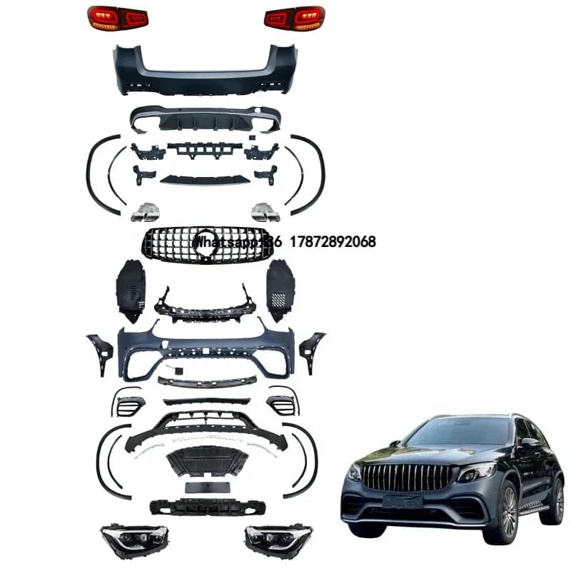 For X253  Benz GLC Level Upgrade GLC63 Bumper Kit, LED Headlights, LED Tail Lights, 2016-2019 Upgrade 2021 Vers