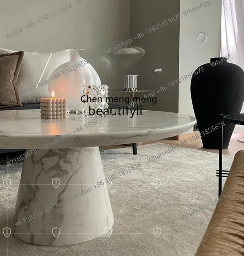 20031Natural Marble round Coffee Table Modern Minimalist Cream Style Marble Coffee Table Living Room round Coffee TableQ
