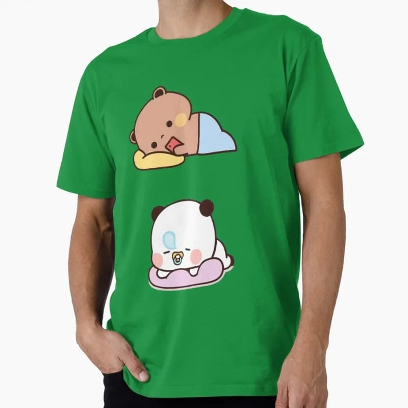 Bubu waiting for Dudu's reply t shirt ‌kawaii‌ Panda Bear Cartoon Graphic tee Cute Y2K Clothes 100% cotton All size Tee S-6XL