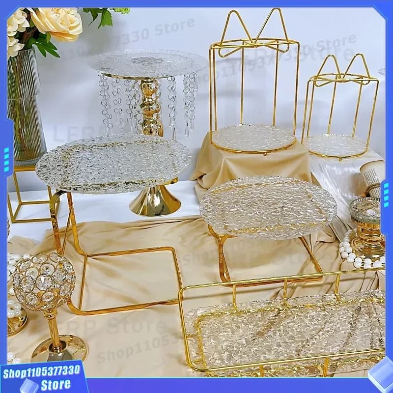 Acrylic Gold Transparent Cake Stand Multi Layer Dessert Display Rack Tabletop Decorative Ornament for Party Wedding Buffet