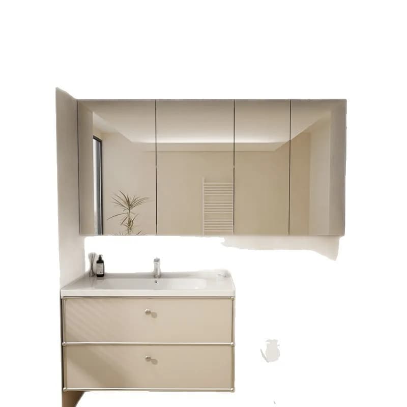 Cream wind household stainless steel bathroom cabinet combination ceramic integrated basin toilet washstand French wash basin
