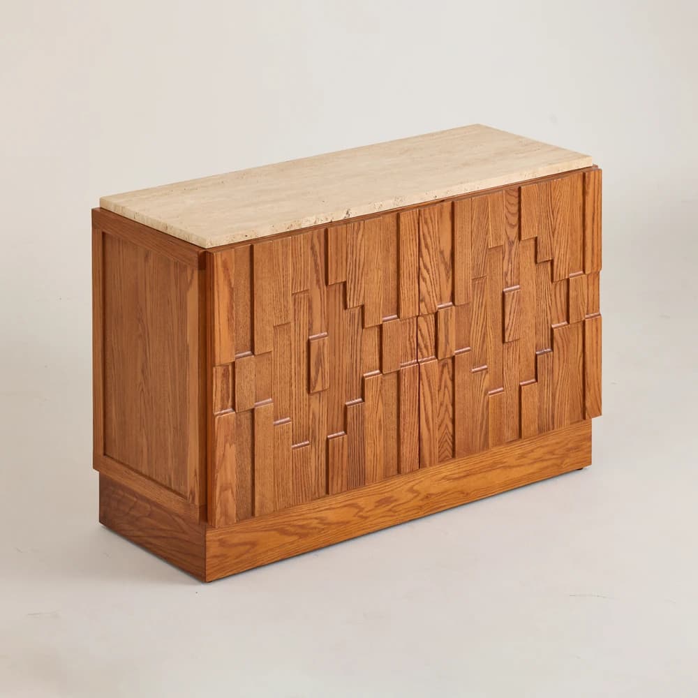Japanese-style Elm Solid Wood Furniture Crafted Into Contemporary Striped Carved Cabinets, Suitable for Living Room Use