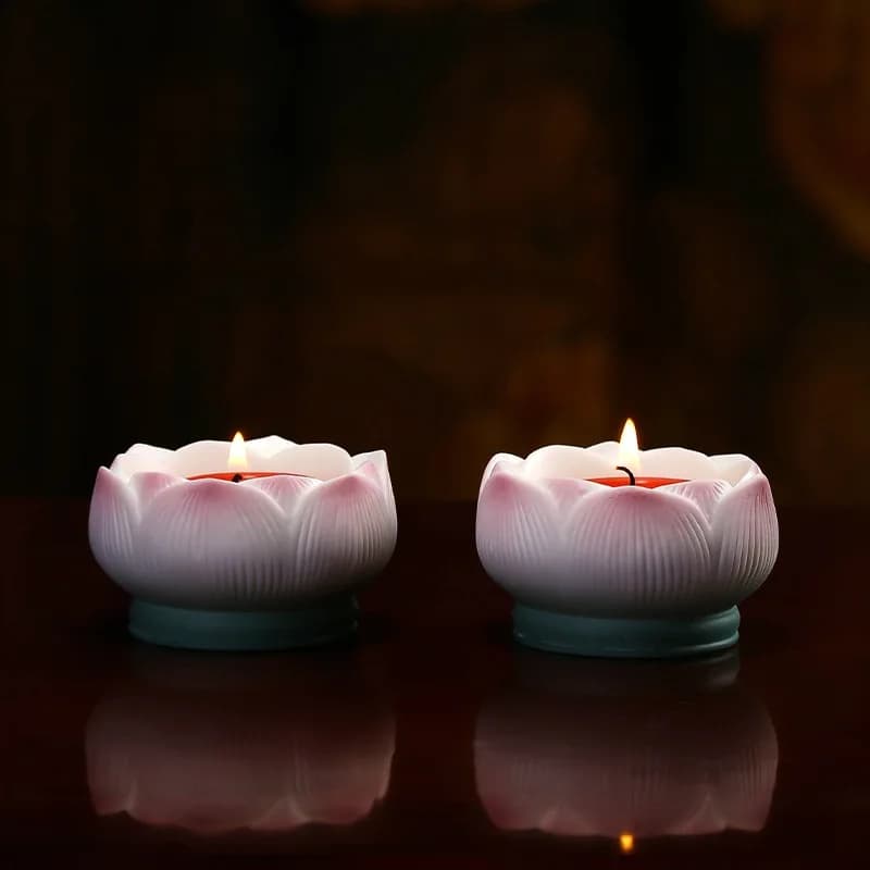 HYS Lotus candle holder Candle holder Household Buddha offering Buddhist utensils Temple offering ghee lamp base Ceramic worship