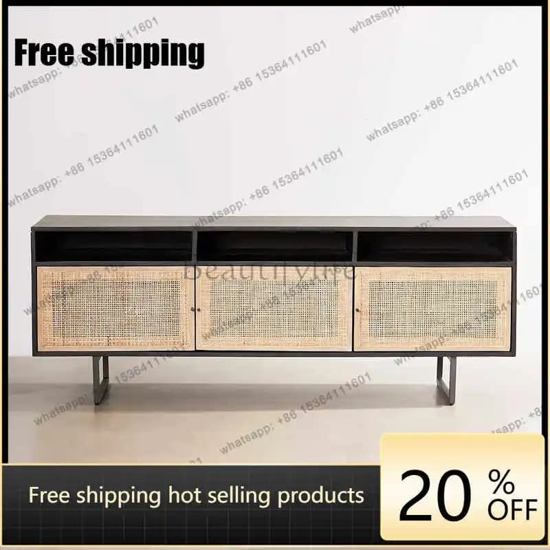 hot  Nordic solid wood rattan woven TV cabinet, homestay hotel natural wood color sideboard, storage rackFactory Direct
