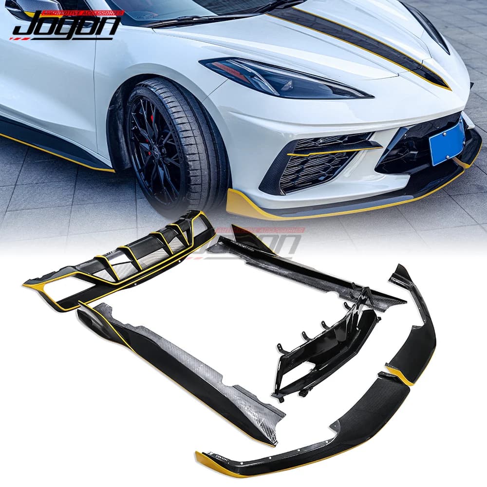 For Corvette C8  Stingray Z51 Coupe HTC Sports 2020+ Body Kit Front Rear Bumper Front Lip Side Skirt Trim Real Carbon Fiber