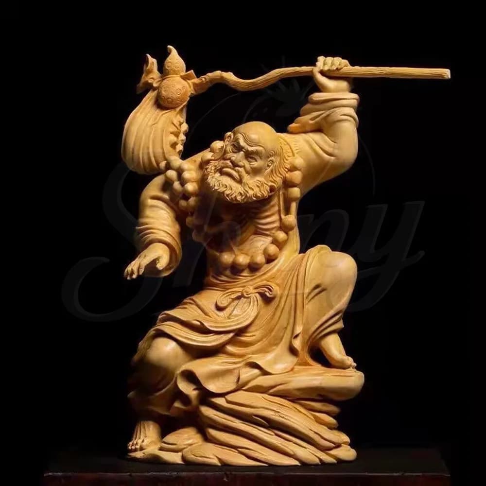 Cliff Cedar Wood Dharma Ancestor Ornament Solid Wood Carved Meditation Dharma Ball Desktop Ornament Home Decor