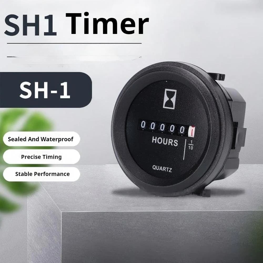 SH‑1 Mechanical Quartz Hour Meter Round Panel Mount AC/DC6‑80V AC100‑250V Waterproof Dust-proof High Precision Hour Counter