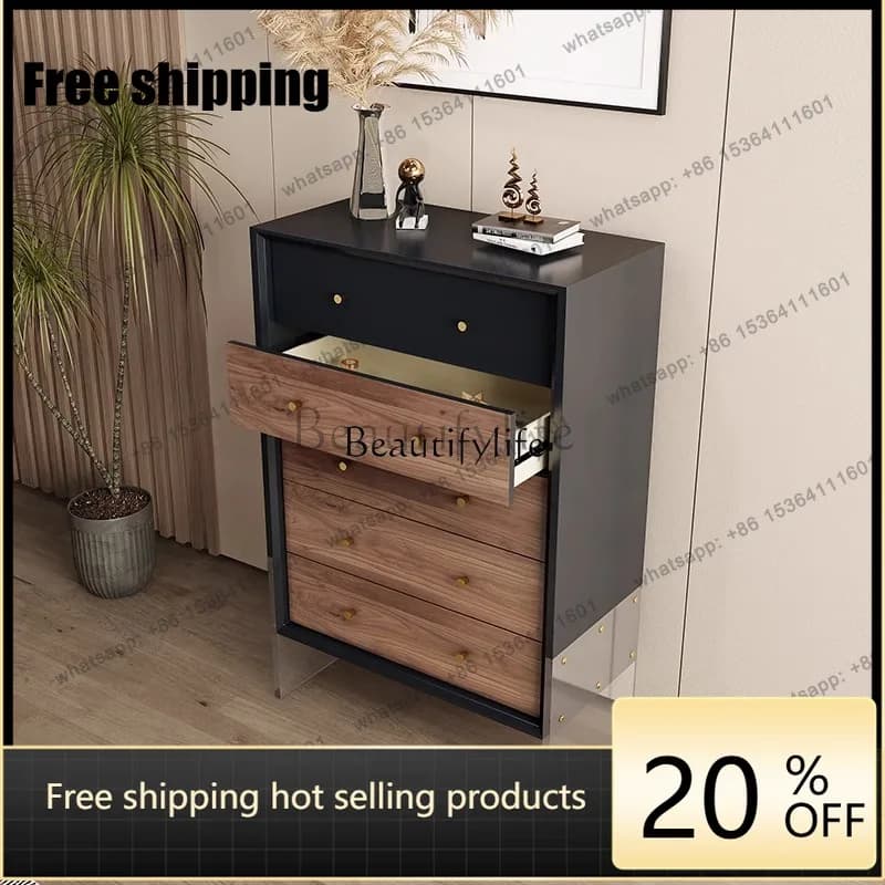 JJ Bedroom simple modern solid wood storage cabinet against the wall storage minimalist light luxury side cabinet