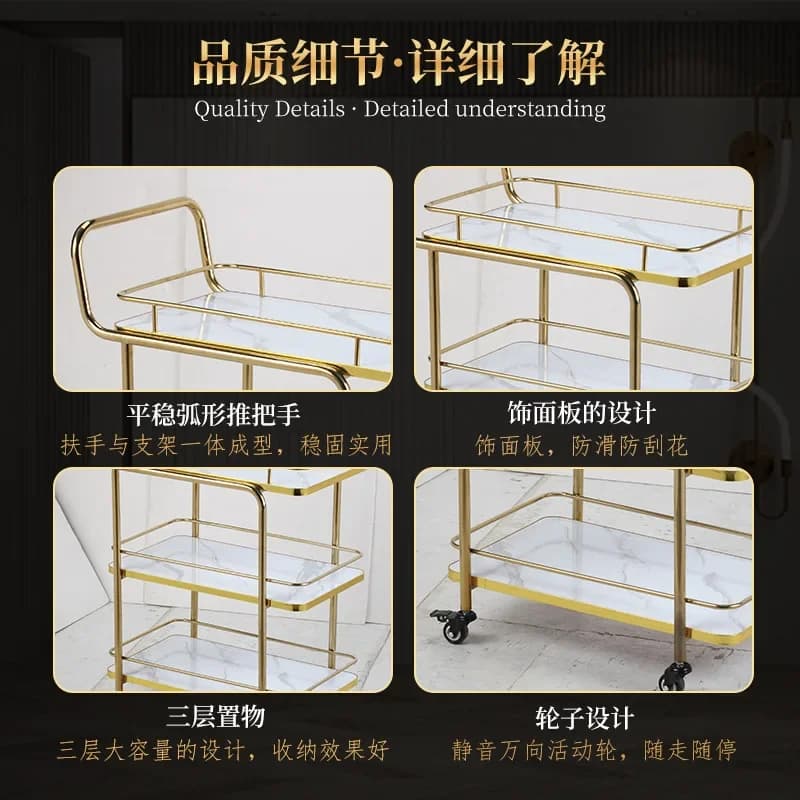 DSA hotel restaurant three-layer dining car titanium gold trolley commercial with guardrail to send wine cart large mobile