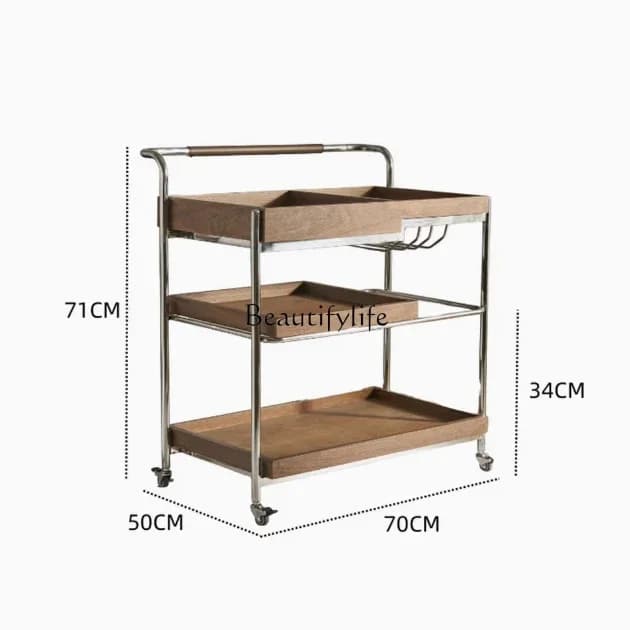 yj58 Light luxury trolley medieval solid wood movable corner few retro sofa side few living room side cabinet