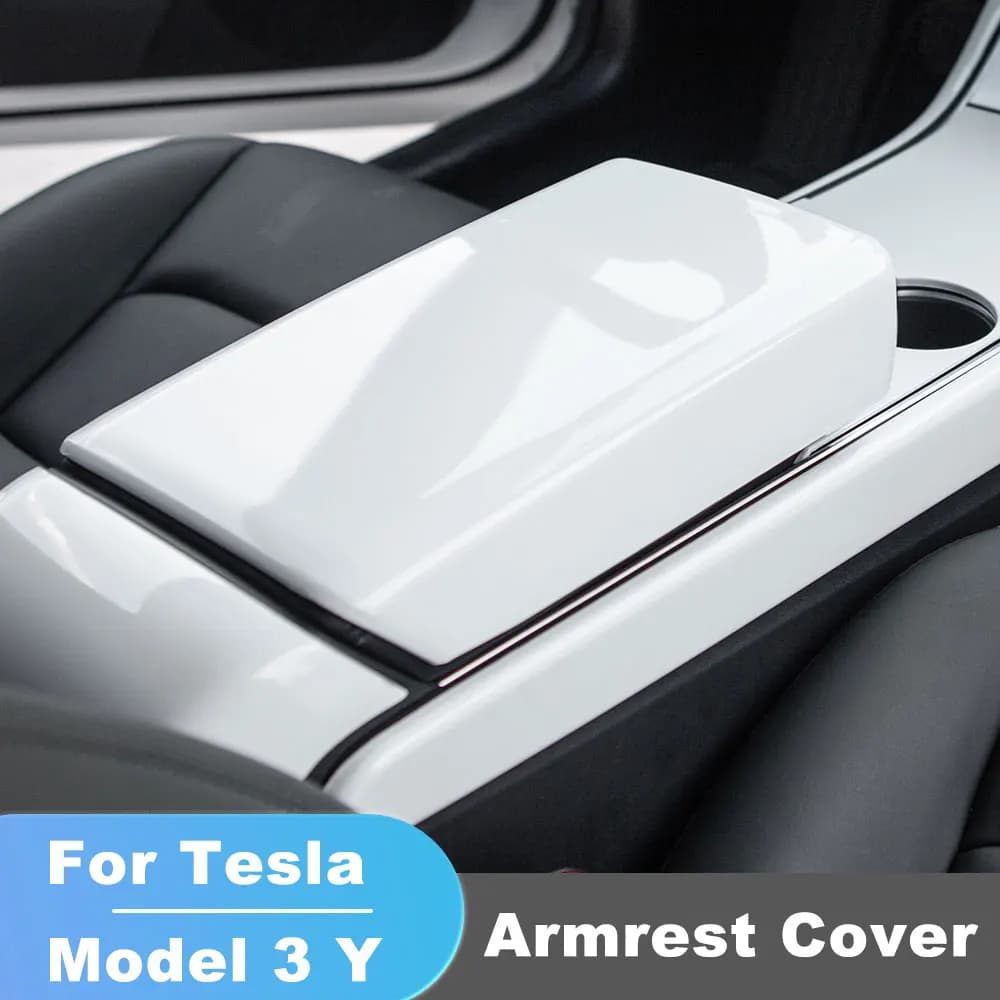 Car Armrest Box Protective Carbon Fiber ABS Cover For Tesla Model 3 Y Central Control Armrest Interior Accessories