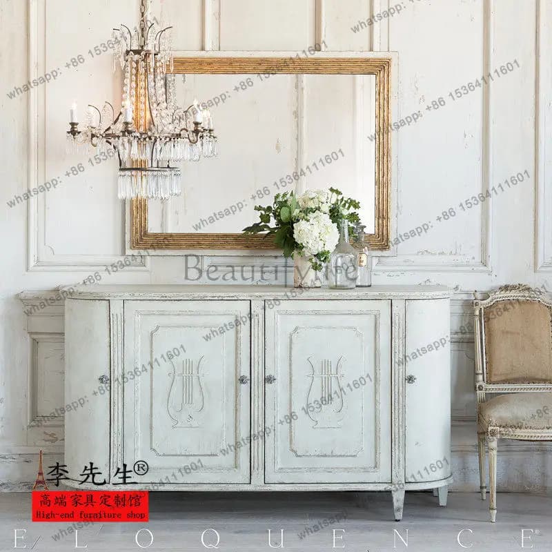 French simple solid wood TV cabinet retro bedroom storage sideboard