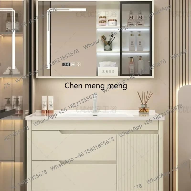 Oak Painted Minimalist Bathroom Cabinet Combined with Ceramic Integrated Basin Bathroom Sink Floor Standing Washbasin