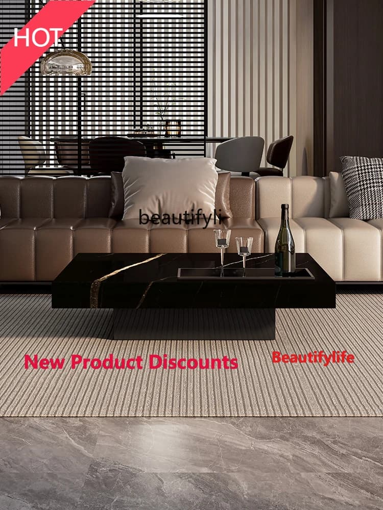 Black Gold Marble Coffee Table for Home Use, Small Apartment, Light Luxury, High-End Feel, Square Luxury Stone Coffee Table  hr