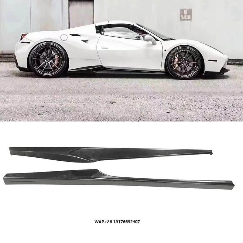 High Quality Dry Carbon Fiber Side Skirt forFerrari 488 Dry Carbon Fiber Side Extention Perfect Fitment